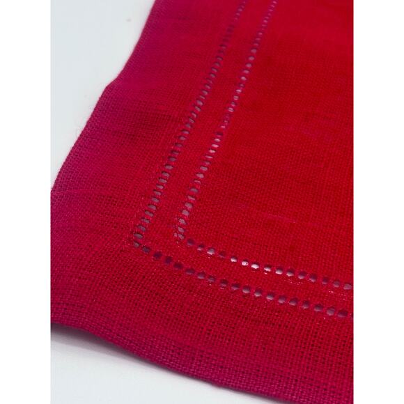 Williams Sonoma Linen Double Hemstitch Linen placemats festive red SET 3 Holiday - Picture 6 of 7